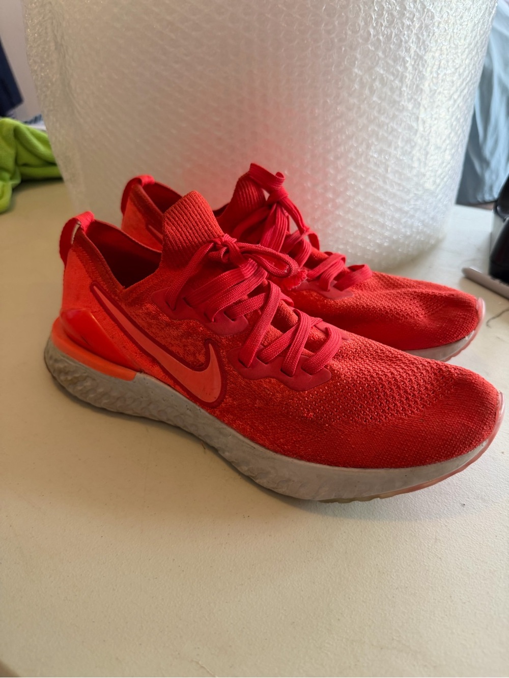 Nike mens Bright Red Athletic Sneakers size 11 dog teeth marks